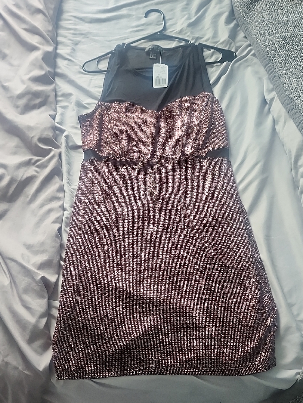 Metallic Rose Sheath Dress with Mesh Yoke